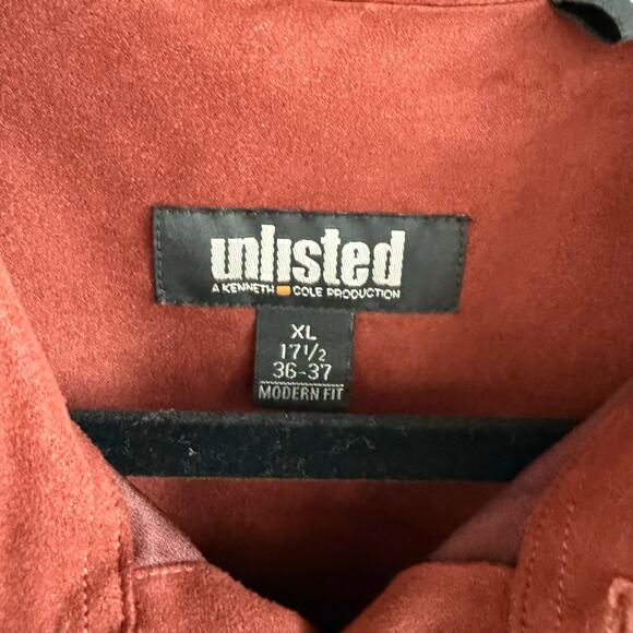 Y2k Faux Suede Shirt Button Down Rust Brown Microfiber Unlisted Kenneth Cole XL - Picture 5 of 8